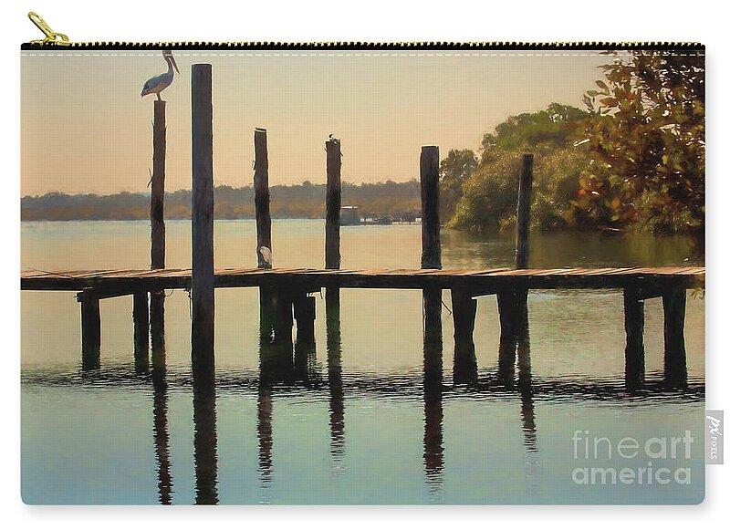 Australian White Pelican Carry-all Pouch featuring the photograph Pelican on post by Sheila Smart Fine Art Photography