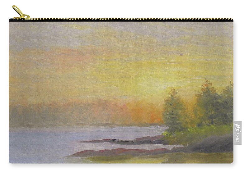 Sunset Beach Ocean Landscape Maine Zip Pouch featuring the painting Pemaquid Beach Sunset by Scott W White