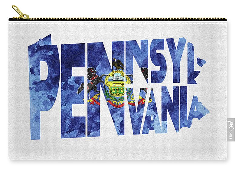 Pennsylvania Zip Pouch featuring the digital art Pennsylvania Typographic Map Flag by Inspirowl Design
