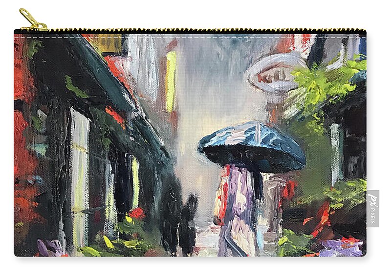  Zip Pouch featuring the painting Penny Lane in the Rain by Josef Kelly