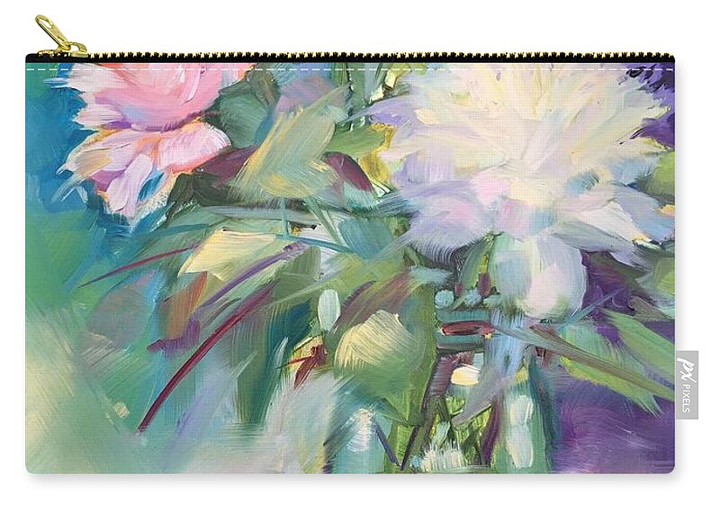 Peonies Carry-all Pouch featuring the painting Peonies in jar by Rebecca Matthews