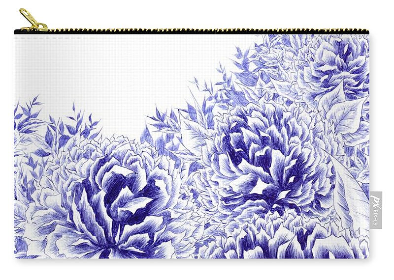 Peony Zip Pouch featuring the drawing Peony Dream by Alice Chen