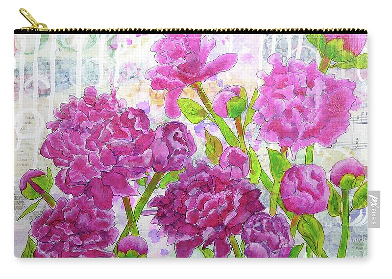 Peony Zip Pouch featuring the painting Peony Profusion by Lisa Crisman