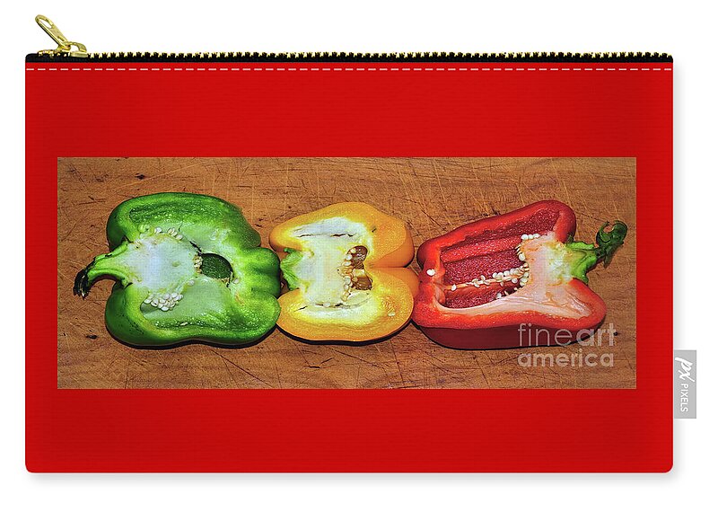 Peppers In A Row Zip Pouch featuring the photograph Peppers in a Row by Kaye Menner by Kaye Menner