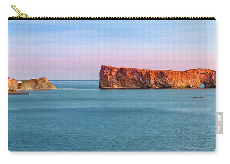 Perce Rock Carry-all Pouch featuring the photograph Perce Rock panorama at sunset by Elena Elisseeva