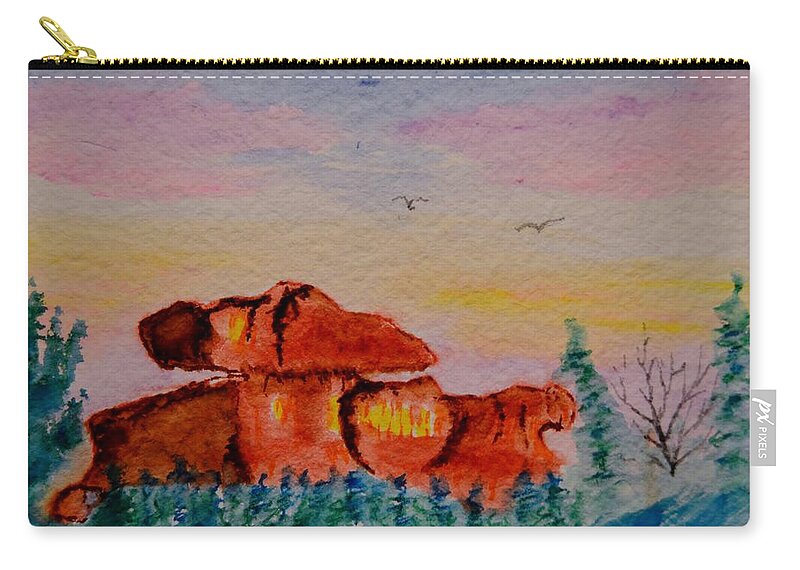 Perched Granite Zip Pouch featuring the painting Perched Granite by Warren Thompson