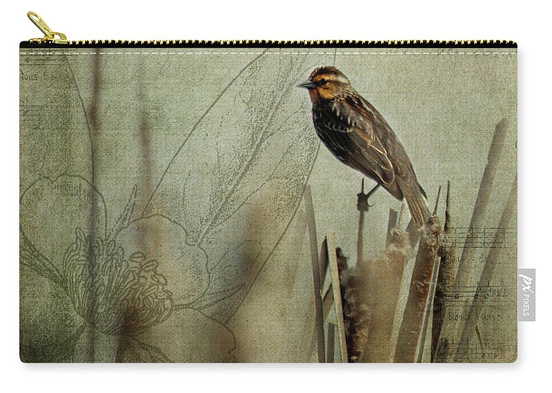 Bird Zip Pouch featuring the photograph Perched on a Reed by Rebecca Cozart
