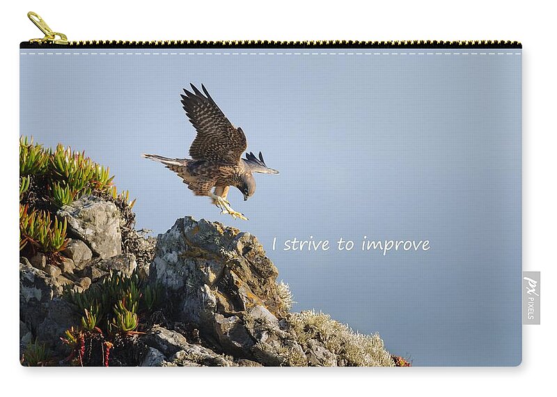  Zip Pouch featuring the photograph Peregrine Falcon says I Strive to Improve by Sherry Clark