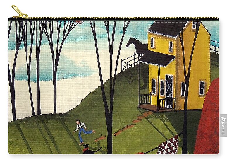 Art Zip Pouch featuring the painting Perfect Day - folk art country landscape by Debbie Criswell