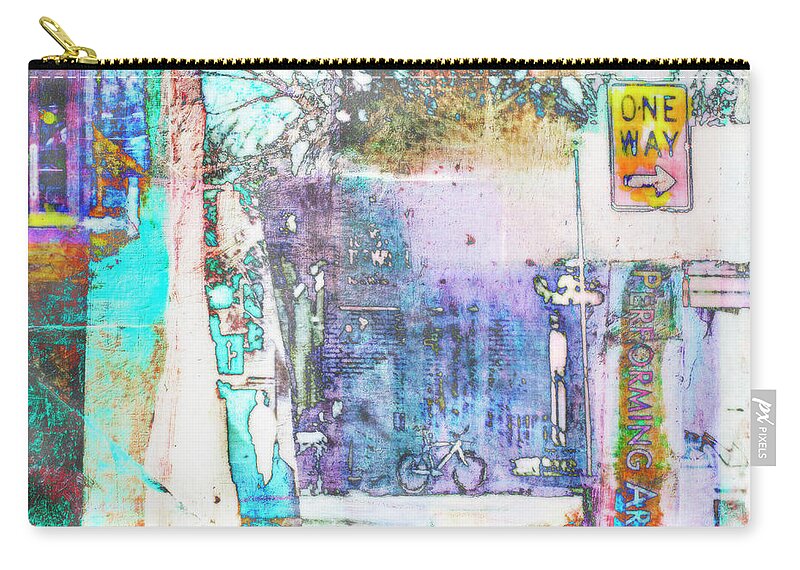One Way Sign Zip Pouch featuring the photograph Performance Arts by Susan Stone