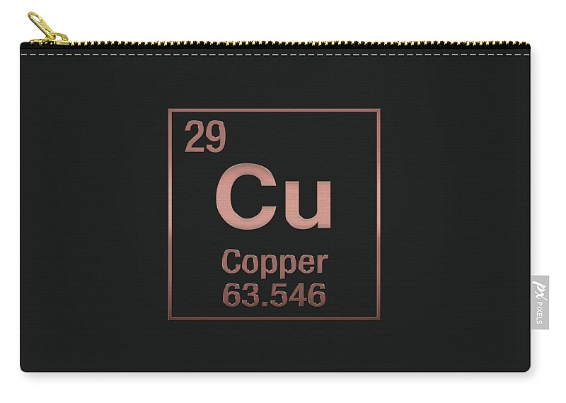 'the Elements' Collection By Serge Averbukh Zip Pouch featuring the digital art Periodic Table of Elements - Copper - Cu - Copper on Black by Serge Averbukh