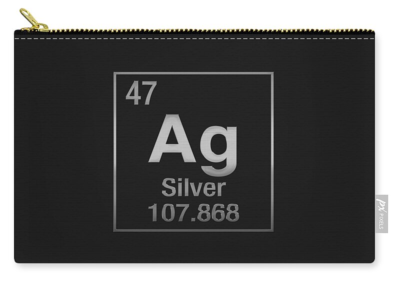 'the Elements' Collection By Serge Averbukh Zip Pouch featuring the digital art Periodic Table of Elements - Silver - Ag - Silver on Black by Serge Averbukh
