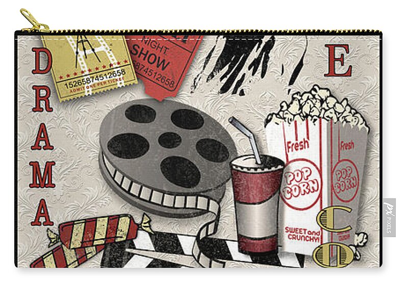 Cinema Zip Pouch featuring the digital art PERSONALIZED-JP2214-Cinema by Jean Plout