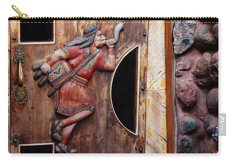 Adobe Zip Pouch featuring the photograph Peruvian Door Decor 16 by Xueling Zou