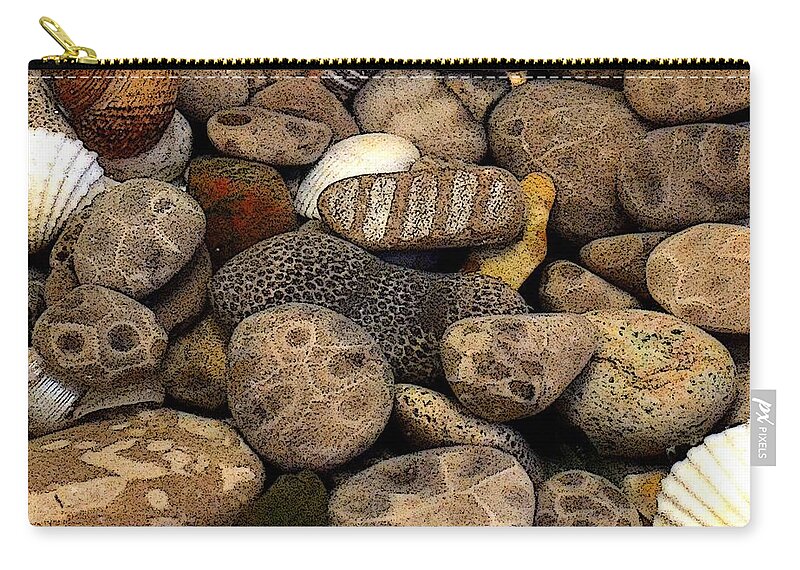 Stone Zip Pouch featuring the photograph Petoskey Stones with Shells l by Michelle Calkins
