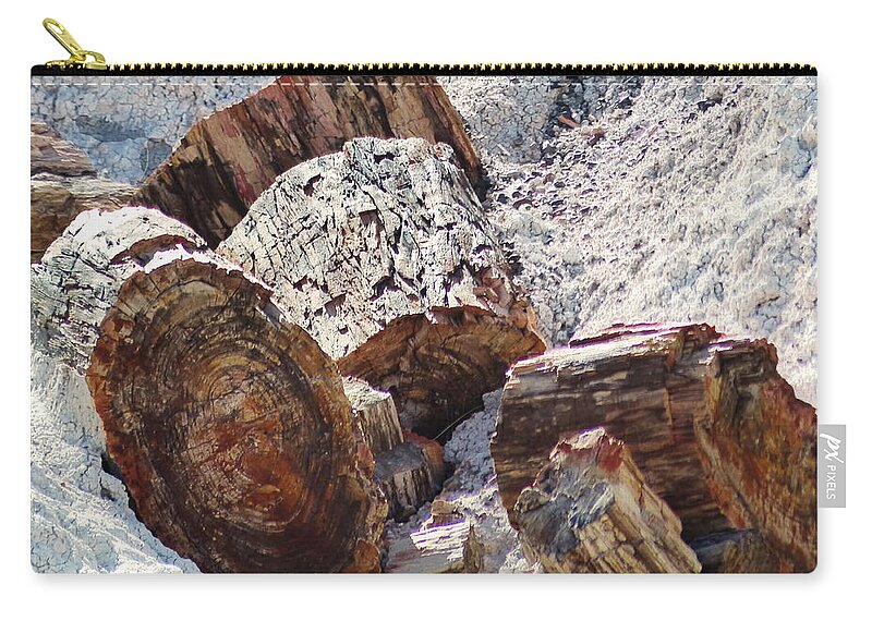 Petrified Zip Pouch featuring the photograph Petrified Wood - Square by Marcia Socolik