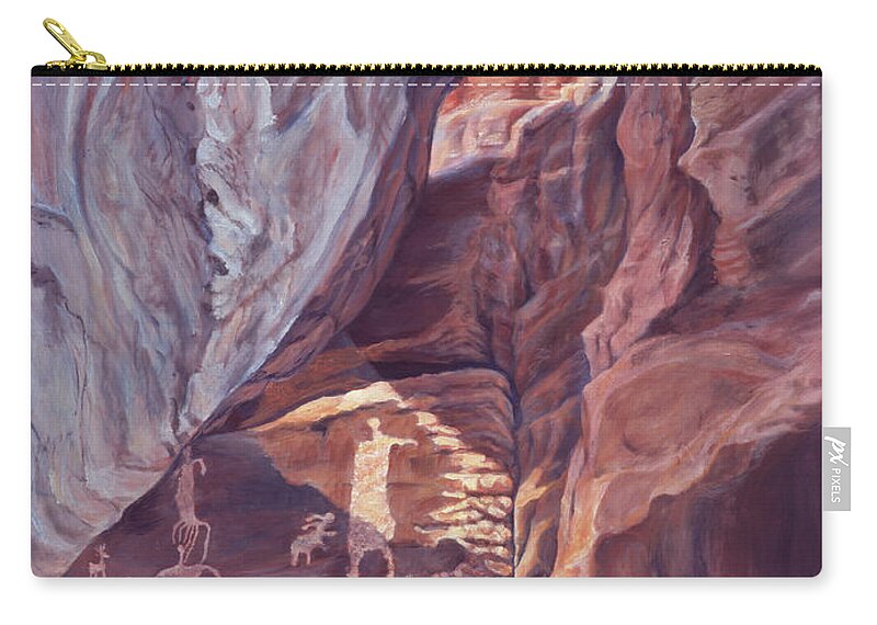 Landscape Zip Pouch featuring the painting Petroglyph Circus by Page Holland