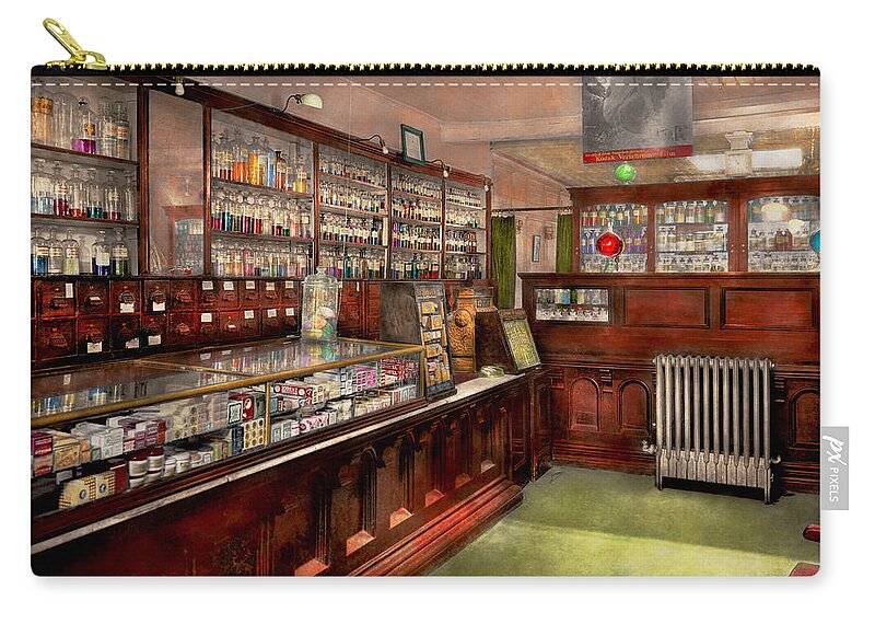 Color Zip Pouch featuring the photograph Pharmacy - We have the solution 1934 by Mike Savad