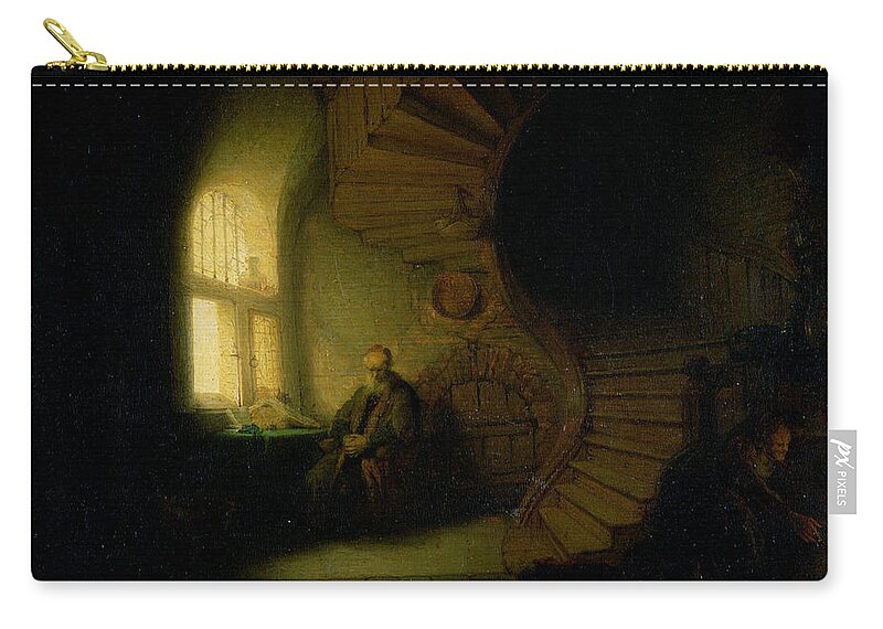 Rembrandt Zip Pouch featuring the painting Philosopher in Meditation by Rembrandt