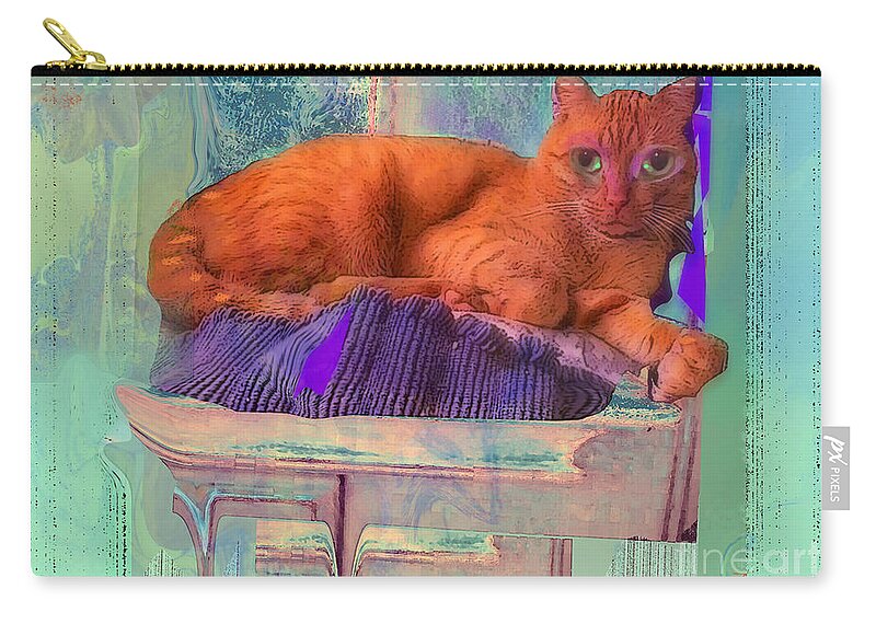 Cat Zip Pouch featuring the mixed media Phoenix Rescue Cat Love by Zsanan Studio