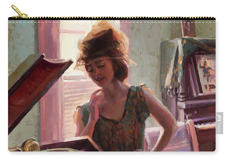 Nostalgia Zip Pouch featuring the painting Phonograph Days by Steve Henderson