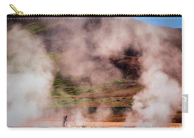 Iceland Zip Pouch featuring the photograph Photog and hot smoke by Izet Kapetanovic