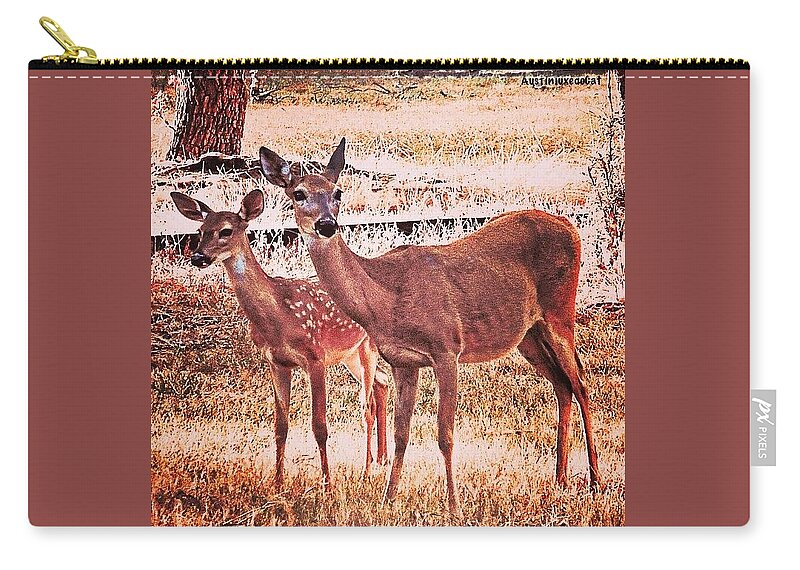 Fawn Zip Pouch featuring the photograph Photoshopping My Two Favorite #deer by Austin Tuxedo Cat