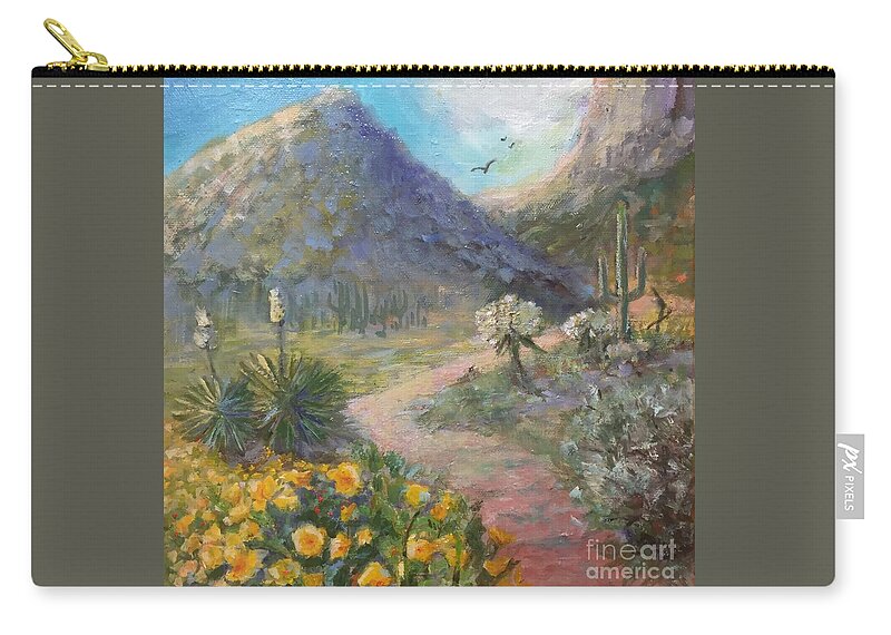 Yucca Zip Pouch featuring the painting Picacho Peak by Patricia Amen