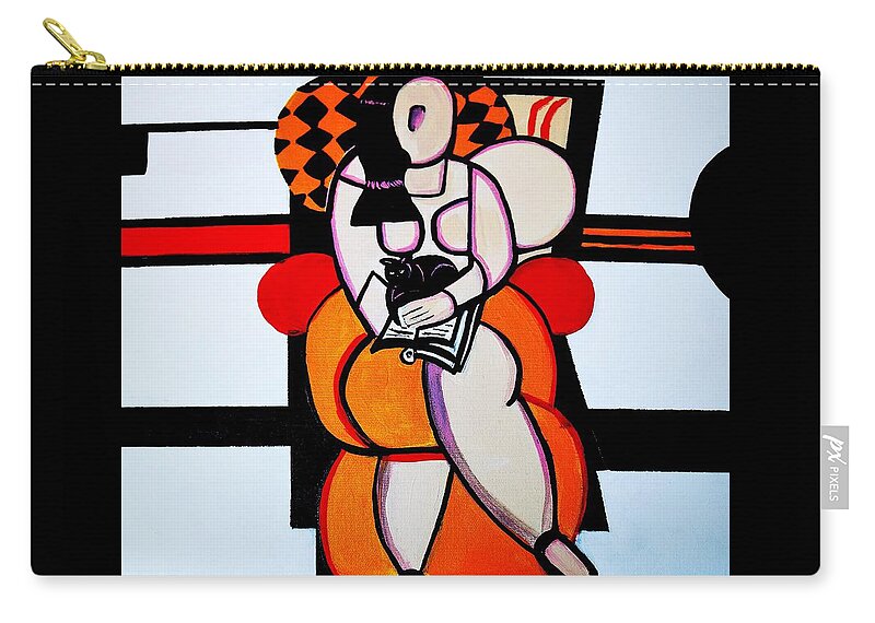 Abstract Zip Pouch featuring the painting Picasso By Nora Cat Sitting by Nora Shepley