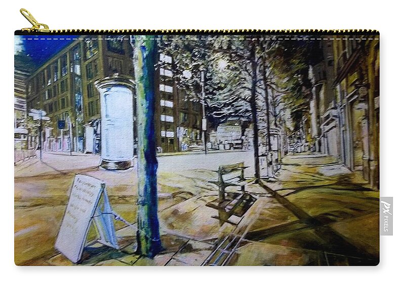 Shop Fronts Zip Pouch featuring the painting Piccadilly Gardens, Manchester by Rosanne Gartner
