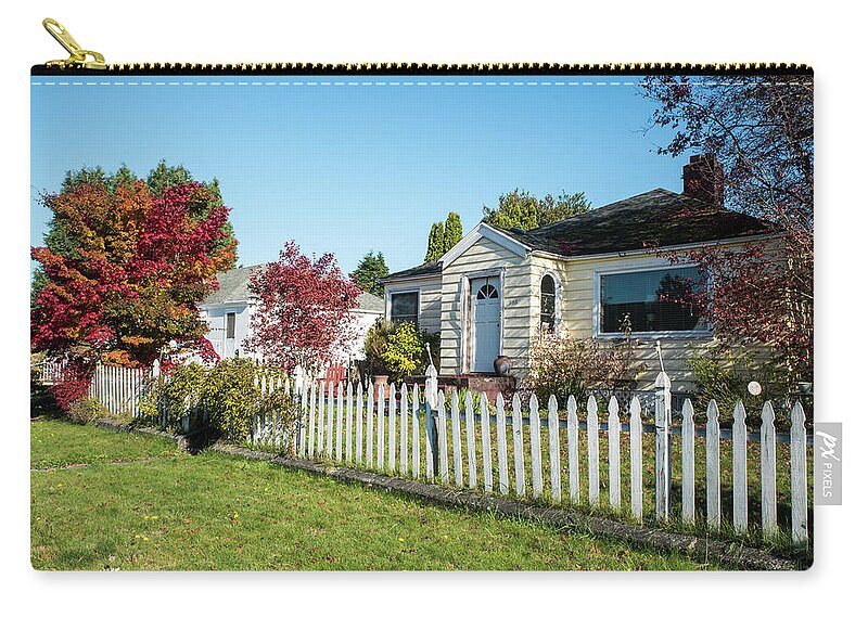 Picket Fence And Autumn Trees Zip Pouch featuring the photograph Picket Fence and Autumn Trees by Tom Cochran
