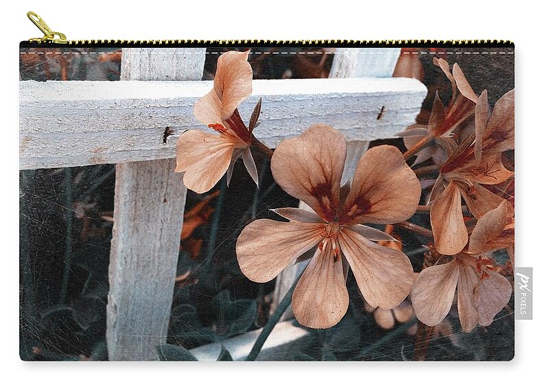 Photography Zip Pouch featuring the photograph Picket Fence Blooms by Kathleen Messmer