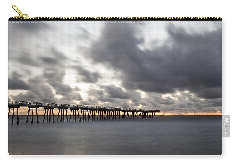 Shore Zip Pouch featuring the photograph Pier in Misty Waters by Ed Clark