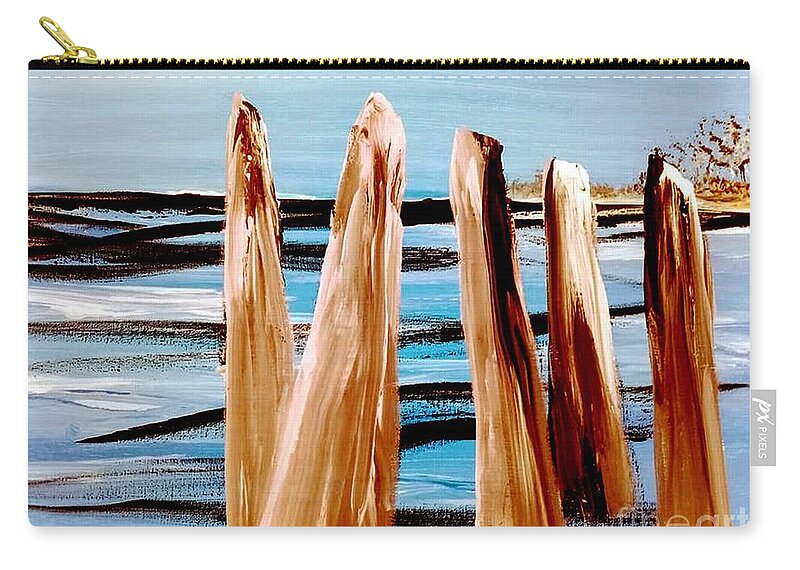 Beach Ocean Florida Sea Pier Zip Pouch featuring the painting Pier Post by James and Donna Daugherty