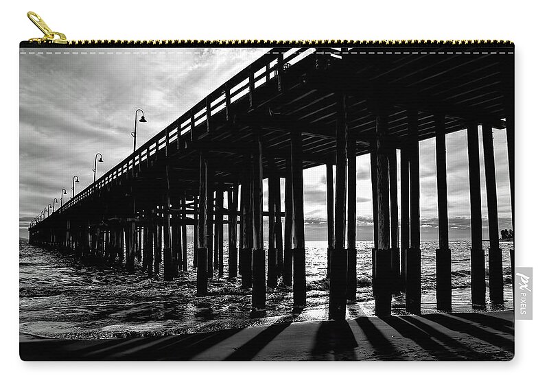 Pier Shadows B/w Water Ventura Zip Pouch featuring the photograph Pier Shadows by Wendell Ward