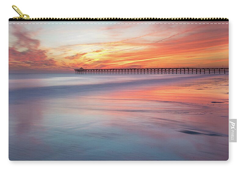 Oak Island Zip Pouch featuring the photograph Pier Sunset by Nick Noble