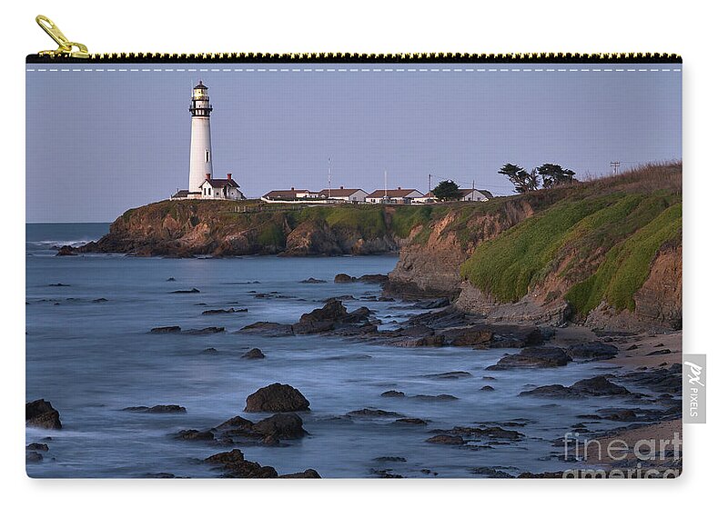 Architecture Zip Pouch featuring the photograph Pigeon Point Lighthouse at Sunrise on a Clear Morning by Dean Birinyi