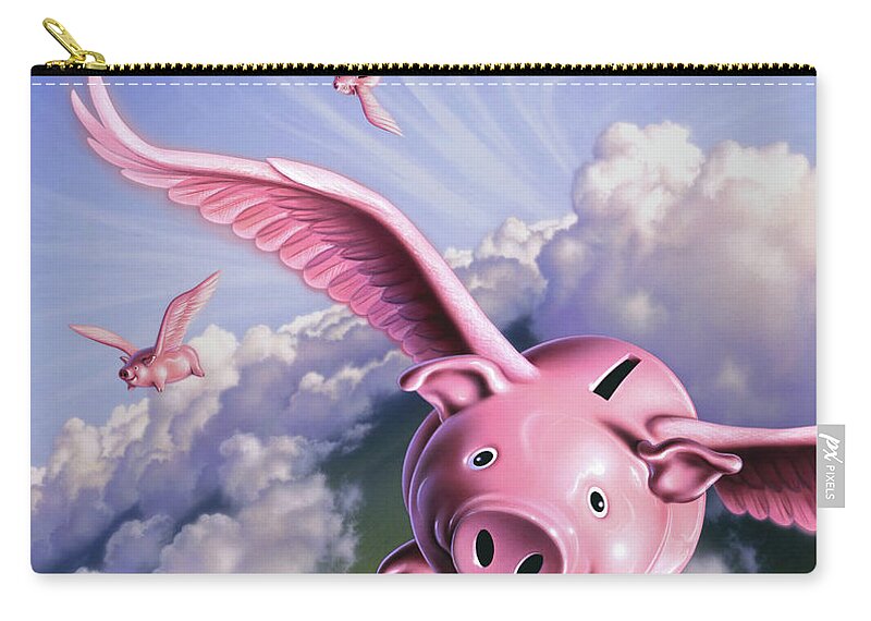 Pigs Zip Pouch featuring the painting Pigs Away by Jerry LoFaro