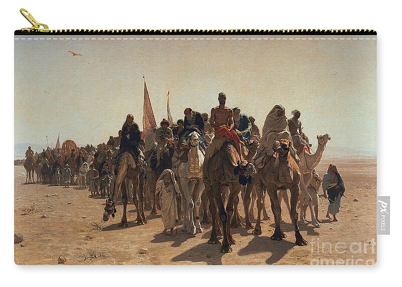 Pilgrims Zip Pouch featuring the painting Pilgrims Going to Mecca by Leon Auguste Adolphe Belly