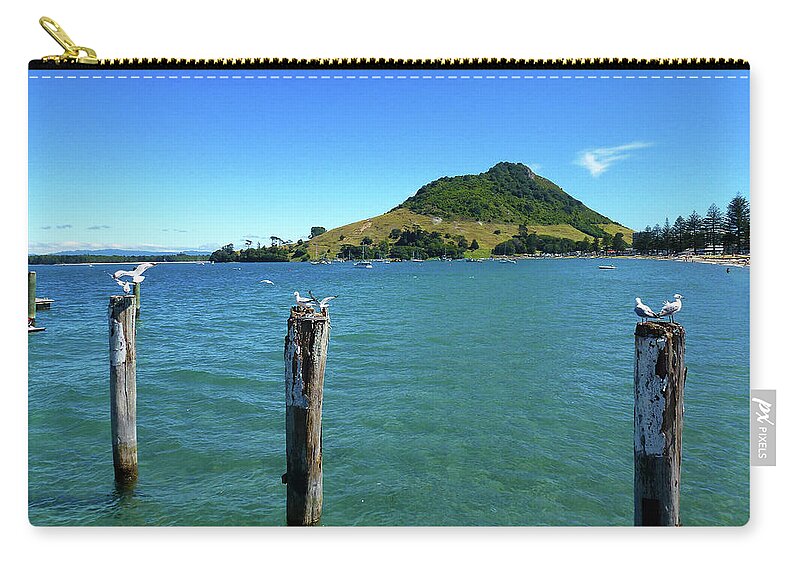 Pilot Bay Zip Pouch featuring the photograph Pilot Bay Beach 3 - Mt Maunganui Tauranga New Zealand by Selena Boron