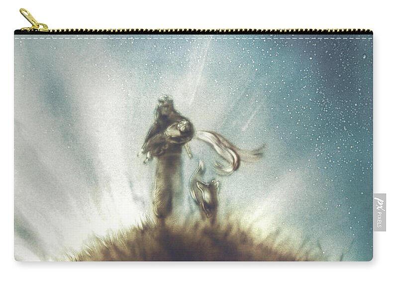The Little Prince Carry-all Pouch featuring the painting Pilot, Little Prince and Fox by Elena Vedernikova