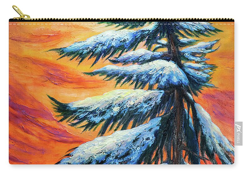 Pine Tree Winter Portrait Carry-all Pouch featuring the painting Pine tree Winter portrait by Lilia D