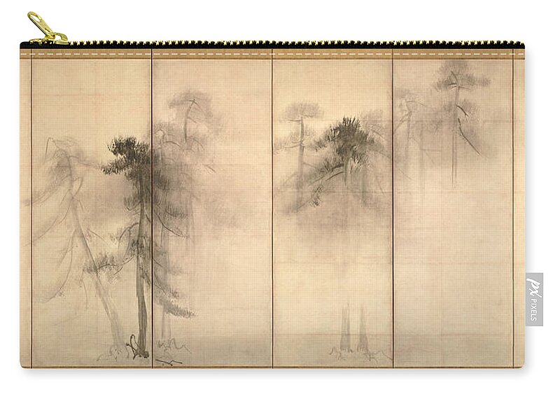 Hasegawa Tohaku Zip Pouch featuring the drawing Pine Trees by Hasegawa Tohaku
