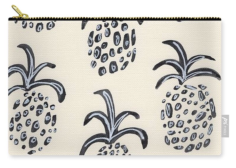 Pineapple Print Pattern White And Black Design Home Dcor Decoration Kitchen Tropical Fruit Abstract Zip Pouch featuring the painting Pineapple Print by Anne Seay