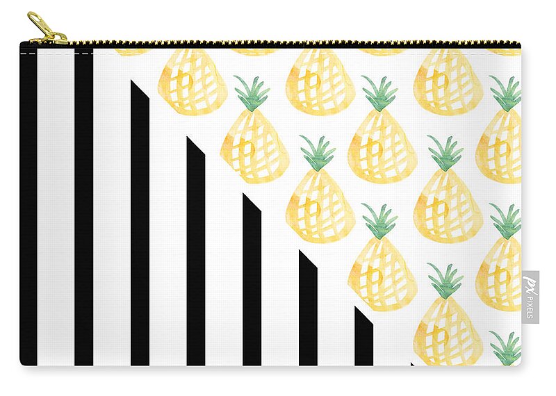 Pineapple Zip Pouch featuring the mixed media Pineapples and Stripes by Linda Woods