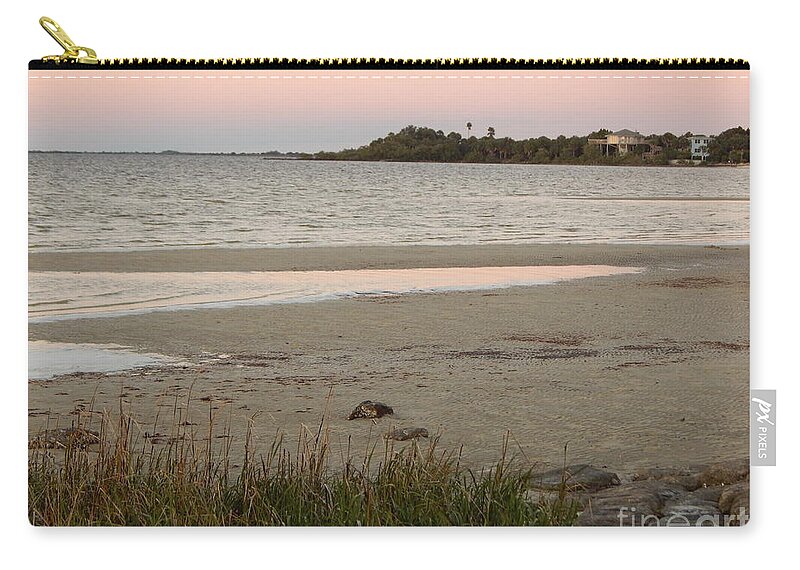Pink Sky Reflected In The Water Just After Sunset At The Beach. Zip Pouch featuring the photograph PineIsland by Priscilla Batzell Expressionist Art Studio Gallery