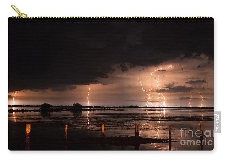 Lightning Zip Pouch featuring the photograph Pineland Nights by Quinn Sedam