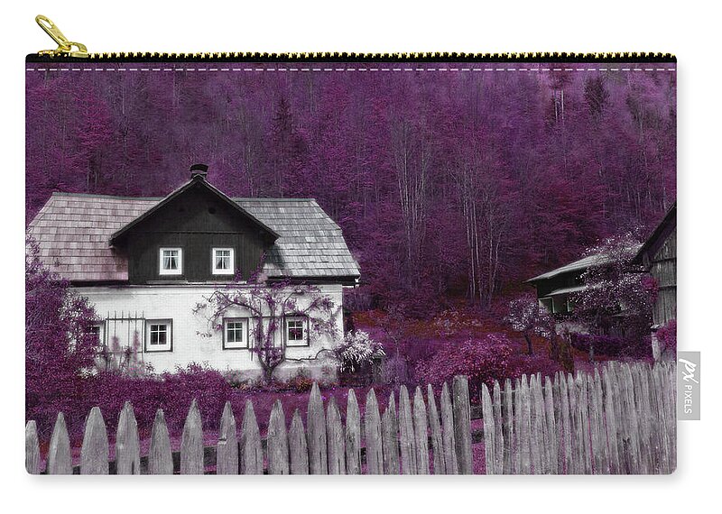 Radiant Orchid Zip Pouch featuring the photograph Pink and Purple Enchanted Cottage by Brooke T Ryan