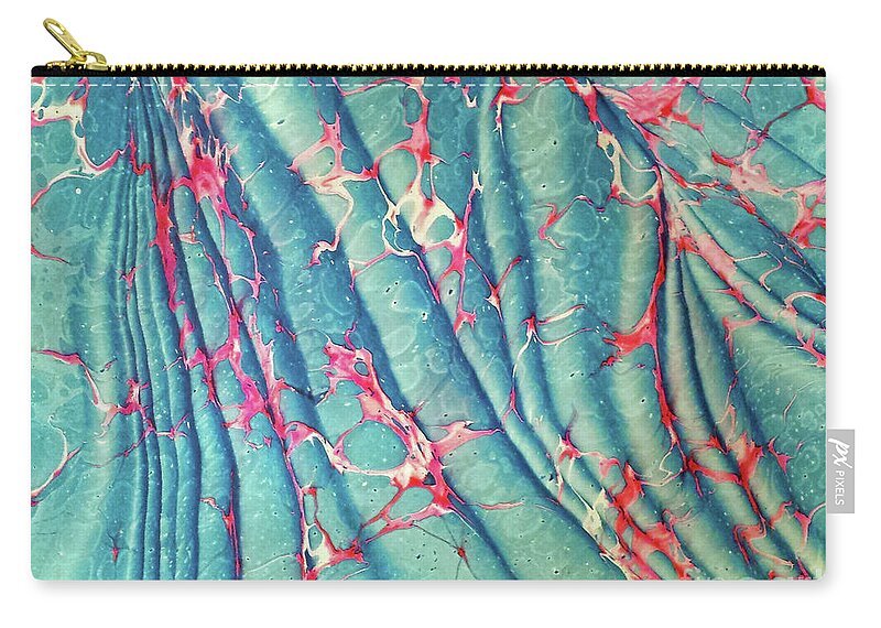 Water Marbling Zip Pouch featuring the painting Pink and Turquoise Spanish Wave by Daniela Easter