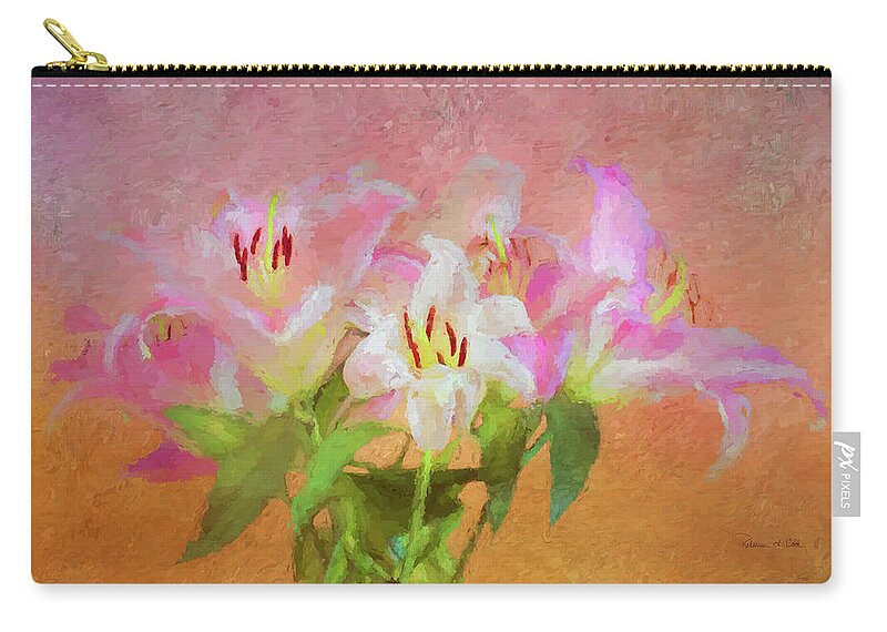 Pink And White Lilies Zip Pouch featuring the photograph Pink And White Lilies by Bellesouth Studio